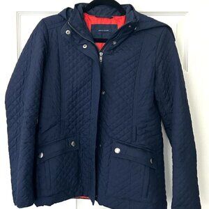 Tommy Hilfiger Women’s Quilted Barn Jacket Blue Hooded Zip Snap Coat Medium M